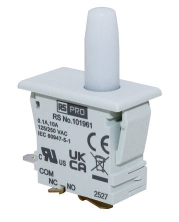 RS PRO Door Interlock Micro Switch, Plunger, SPDT 12A IP40 Glass Fibre Reinforced Plastic, -37 → 85°C [0]; 101-961