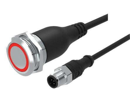 EAO 82 Series Illuminated Push Button Switch, Momentary, Panel Mount, 22mm Cutout, 1CO, Blue LED, 35V, IP65, IP67 [82-6655.1124]; 102-415