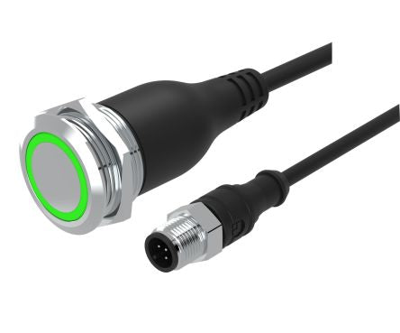 EAO 82 Series Illuminated Push Button Switch, Momentary, Panel Mount, 22mm Cutout, 1CO, Green LED, 35V, IP65, IP67 [82-6655.2134]; 102-432