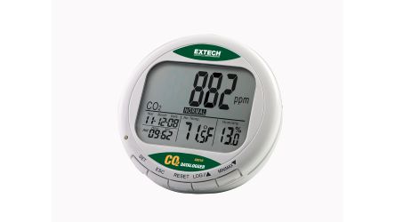 Extech CO210 Air Quality Monitor for CO2, Humidity, Temperature, +60°C Max, 99.9%RH Max, AC Adapter-Powered [CO210]; 102-476