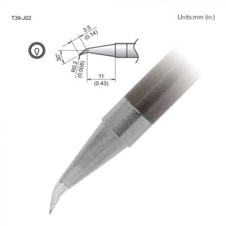 Hakko FX-9701/9702 R0.2 x 3.5 mm Bent Soldering Iron Tip for use with FX-9701, FX-9702 [T39-J02]; 106-276