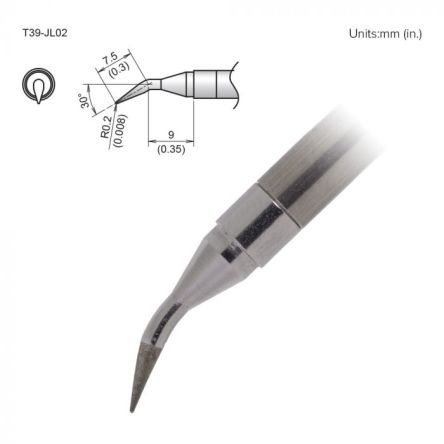 Hakko FX-9701/9702 R0.2 x 7.5 mm Bent Soldering Iron Tip for use with FX-9701, FX-9702 [T39-JL02]; 106-277