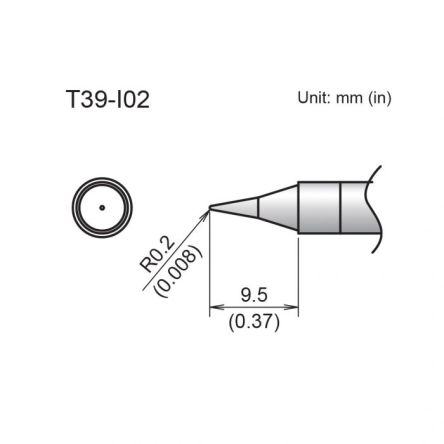 Hakko FX-9701/9702 R0.2 x 9.5 mm Micro Fine Soldering Iron Tip for use with FX-9701, FX-9702 [T39-I02]; 106-279