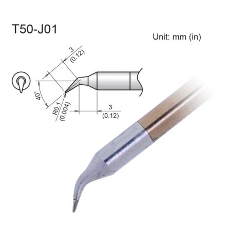 Hakko FX9703 3 x 3 mm Bent Soldering Iron Tip for use with FX9703 [T50-J01]; 106-302