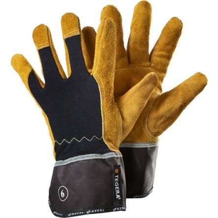 Tegera TEGERA Black, Yellow Cotton, Kevlar, Leather, Natural Latex Cut Resistant Cut Resistant Gloves, Size 9 [139-9]; 115-248