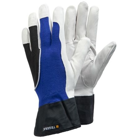 Tegera TEGERA Black, Blue, White Cotton, Leather Dry Environment Work Gloves, Size 9 [14-9]; 115-482