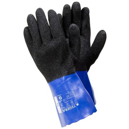 Tegera TEGERA Black, Blue Nylon Chemical Resistant Work Gloves, Size 10, PVC Coating [12930-10]; 115-544