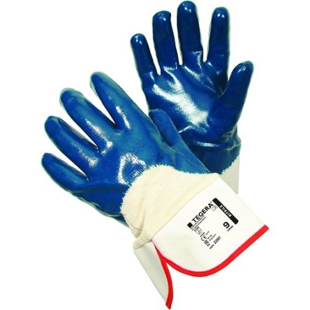 Tegera TEGERA Beige, Blue Cotton Heat Resistant Work Gloves, Size 8, Nitrile Coating [2207-8]; 115-804