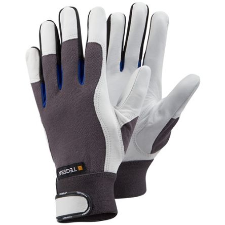 Tegera TEGERA Black, Blue, Grey, White Cotton, Leather Dry Environment Work Gloves, Size 10 [166-10]; 115-861