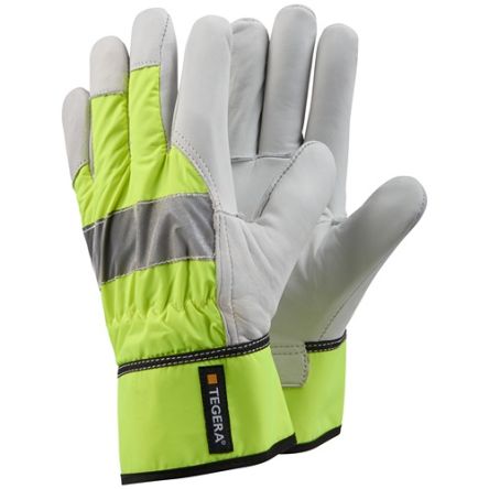 Tegera TEGERA White, Yellow Leather Abrasion Resistant Work Gloves, Size 8 [198-8]; 116-015