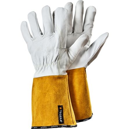 Tegera TEGERA White, Yellow Leather Heat Resistant Gloves, Size 8 [130A-8]; 116-052