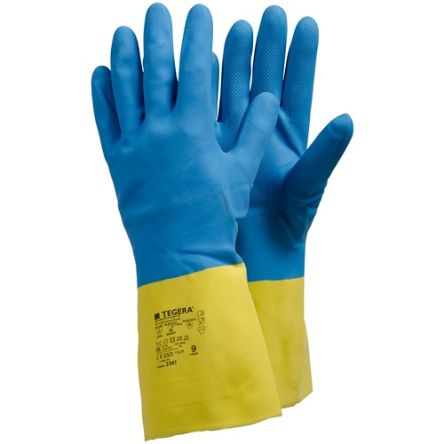 Tegera TEGERA Blue, Yellow Latex, Neoprene Chemical Resistant Work Gloves, Size 6 [2301-6]; 116-369