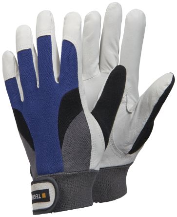 Tegera TEGERA Black, Blue, Grey, White Leather Abrasion Resistant Work Gloves, Size 10 [113-10]; 118-571