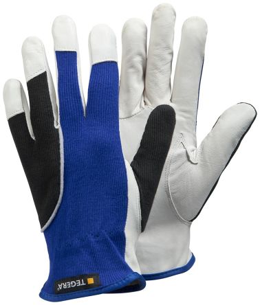Tegera TEGERA Black, Blue, White Cotton, Leather Dry Environment Work Gloves, Size 7 [12-7]; 118-638