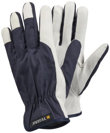 Tegera TEGERA Blue, White Cotton, Leather Assembly Work Gloves, Size 8 [119-8]; 118-705