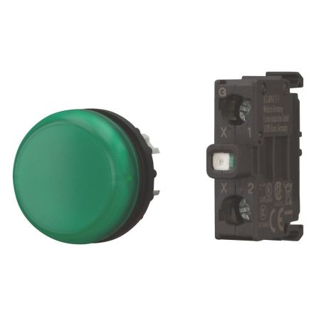 Eaton, M22 Green Indicator, 22.5mm Cutout, IP66, IP69K, Round [168776 M22-L-G-LEDC-BVP]; 120-654