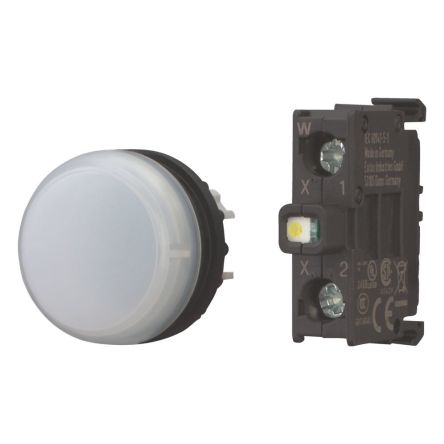Eaton, M22 White Indicator, 22.5mm Cutout, IP66, IP69K, Round [168777 M22-L-W-LEDC-BVP]; 120-655
