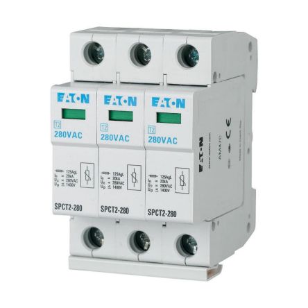 Eaton Three Phase Surge Protector, 40kA, 1.8kV, DIN Rail Mount [167605 SPCT2-385/3]; 120-784
