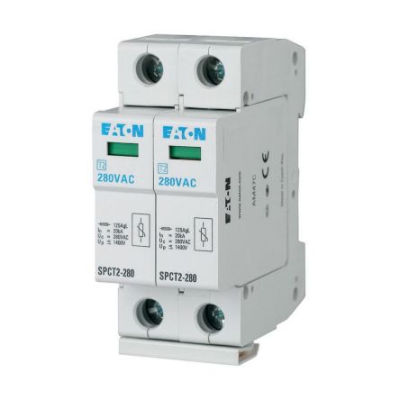 Eaton Single Phase Surge Protector, 40kA, 2.2kV, DIN Rail Mount [167609 SPCT2-460/2]; 120-787
