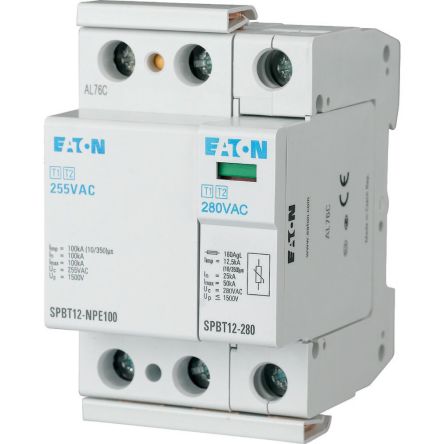 Eaton Single Phase Surge Arrester, 12.5kA, 1.5kV, DIN Rail Mount [158308 SPBT12-280-1+NPE]; 120-835