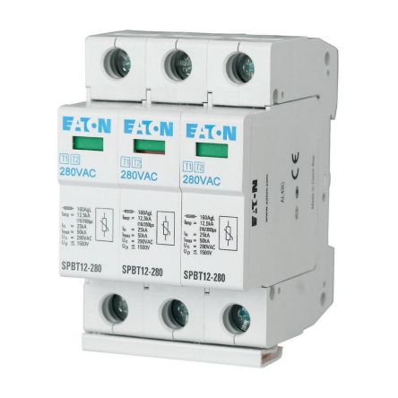 Eaton Three Phase Surge Protector, 12.5kA, 1.5kV, DIN Rail Mount [158330 SPBT12-280/3]; 120-838