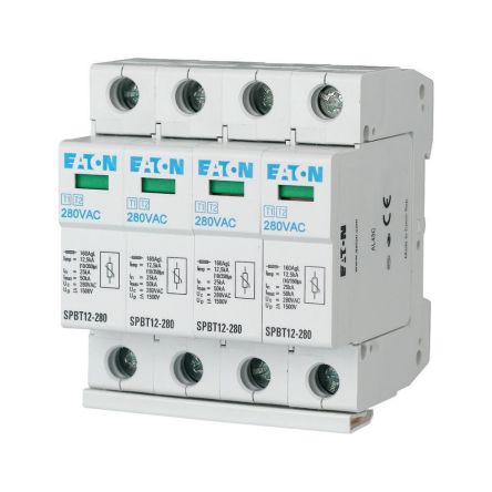 Eaton Three Phase Surge Protector, 12.5kA, 1.5kV, DIN Rail Mount [158331 SPBT12-280/4]; 120-840