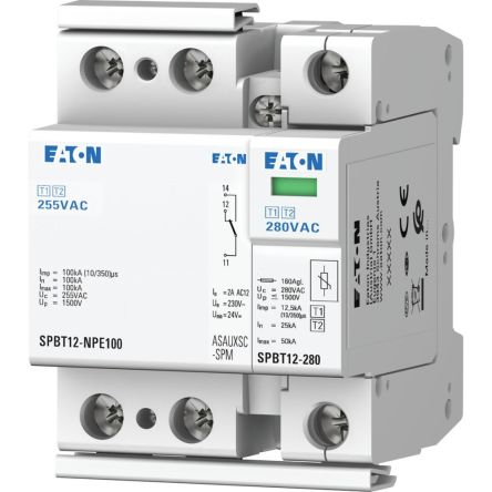 Eaton Single Phase Surge Protector, 12.5kA, 1.5kV, DIN Rail Mount [158334 SPBT12-280-1+NPE-AX]; 120-844