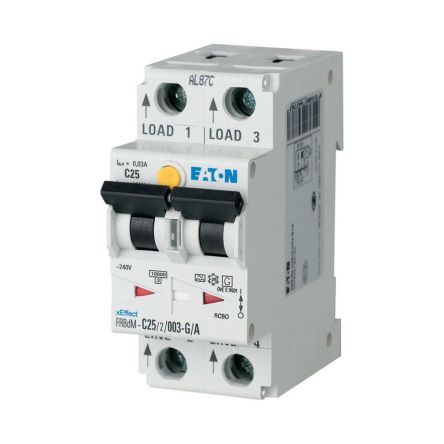 Eaton RCBO, 16A Current Rating, 2P Poles, 30mA Trip Sensitivity, Type A, Type D, FRBdM Range [168210 FRBDM-D16/2/003-G/A]; 120-936