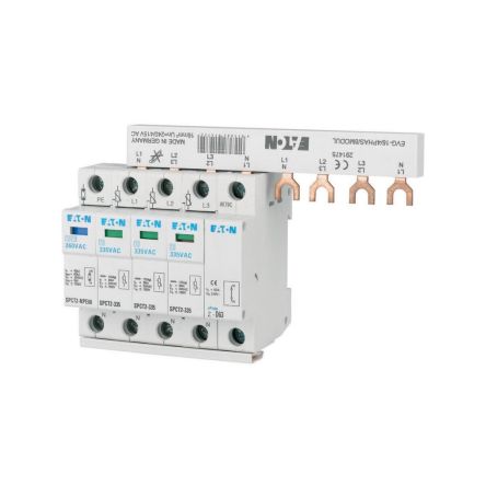 Eaton Three Phase Surge Protector, 40kA, 2.2kV, DIN Rail Mount [167632 SPCT2-460-3+NPE/BB]; 121-156
