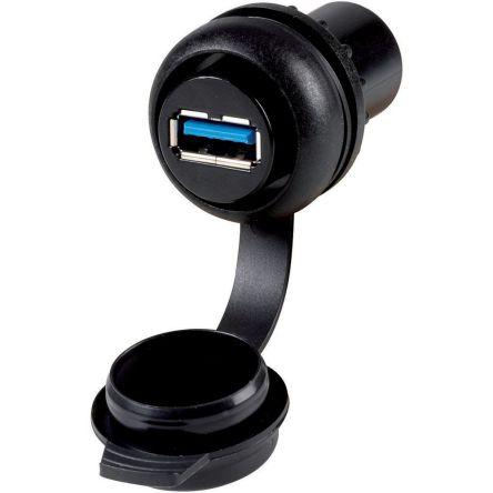 Eaton Straight, Bulkhead, Socket Type Type A 3 IP65 USB Connector [147541 M22S-USB]; 121-824