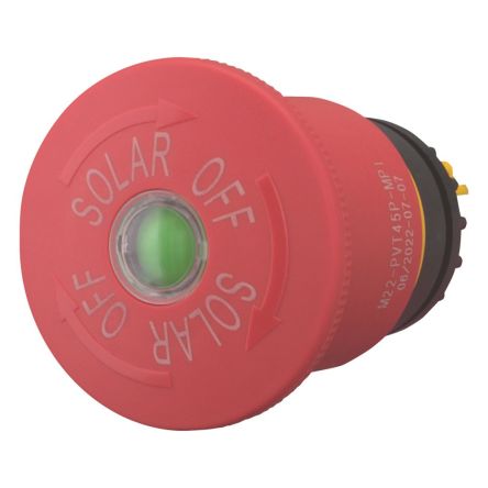 Eaton Push Emergency Stop Push Button, Plastic, Red, SOLAR OFF, IP67, IP69K [150672 M22-SOL-PVT45P-MPI]; 121-872