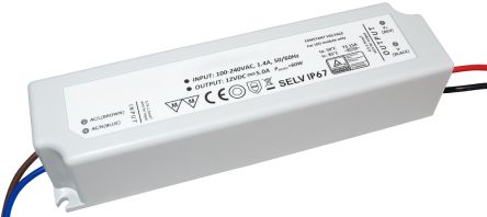 RS PRO LED Driver, 24V Output, 60W Output, 2.5A Output, Constant Voltage [0]; 122-223