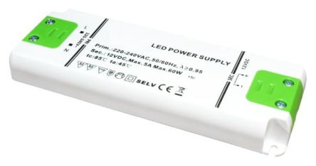 RS PRO LED Driver, 12V Output, 60W Output, 5A Output, Constant Voltage [0]; 122-230