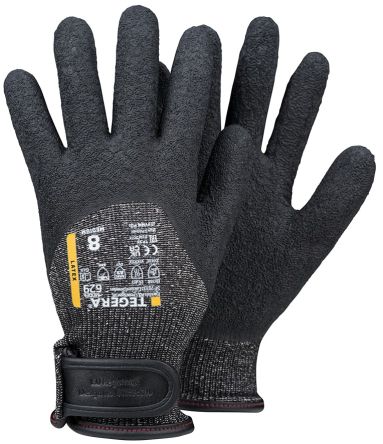 Tegera TEGERA Black, Grey Dyneema, Glass Fibre Thread, Nylon, Polyester Cut Resistant Work Gloves, Size 11, Latex [629-11]; 122-785