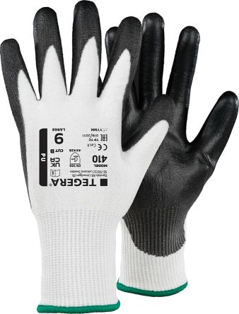 Tegera TEGERA Black, White HPPE, Nylon, Polyester, Spandex Cut Resistant Work Gloves, Size 7, Polyurethane Coating [410-7]; 122-880