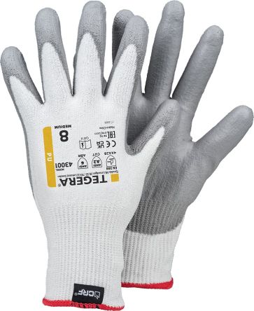 Tegera TEGERA Grey, White HPPE, Nylon, Spandex Cut Resistant Work Gloves, Size 9, Polyurethane Coating [43001-9]; 122-934