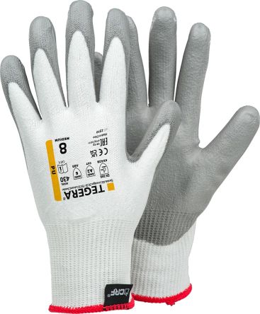 Tegera TEGERA Grey, White HPPE, Nylon, Spandex Cut Resistant Work Gloves, Size 7, Polyurethane Coating [430-7]; 122-941
