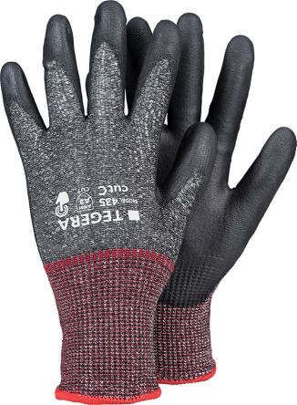 Tegera TEGERA Black Glass Fibre Thread, HPPE, Polyester, Spandex Cut Resistant Work Gloves, Size 8, Polyurethane Coating [435-8]; 122-993