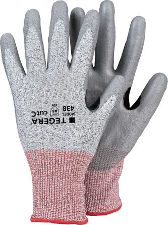 Tegera TEGERA Grey Elastane, HPPE, Nylon Cut Resistant Work Gloves, Size 10, Polyurethane Coating [438-10]; 123-007