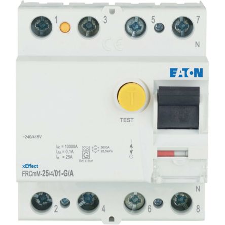 Eaton xEffect - FRCmM RCCB, 25A, 4 Pole, 100mA, 240/415V ac [170300 FRCMM-25/4/01-G/A]; 123-568