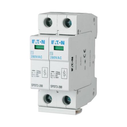 Eaton Single Phase Surge Arrester, 10kA, 1.4kV, DIN Rail Mount [170485 SPDT3-280/2]; 123-626