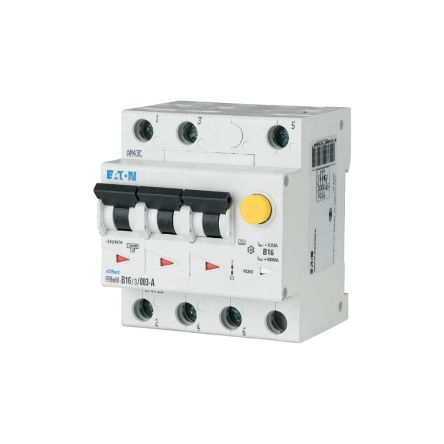 Eaton RCBO, 13A Current Rating, 3P Poles, 30mA Trip Sensitivity, Type A, Type D, FRBmM Range [170776 FRBMM-D13/3/003-A]; 123-635