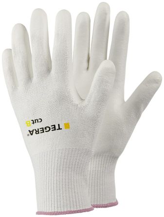 Tegera TEGERA White HPPE, Nylon, Spandex Cut Resistant Work Gloves, Size 5, Polyurethane Coating [432-5]; 123-934