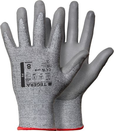 Tegera TEGERA Grey HPPE, Nylon, Spandex Cut Resistant Work Gloves, Size 5, Polyurethane Coating [433-5]; 123-946