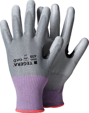 Tegera TEGERA Grey Elastane, HPPE, Nylon Cut Resistant Work Gloves, Size 7, Polyurethane Coating [439-7]; 124-000