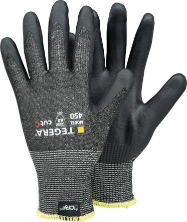 Tegera TEGERA Black Glass Fibre Thread, HPPE, Nylon, Polyester, Spandex Cut Resistant Work Gloves, Size 10, Nitrile [450-10]; 124-016