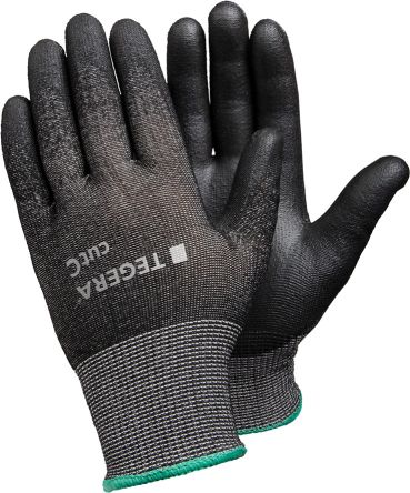 Tegera TEGERA Black Glass Fibre Thread, HPPE, Nylon, Polyester, Spandex Cut Resistant Work Gloves, Size 8, Polyurethane [455-8]; 124-028