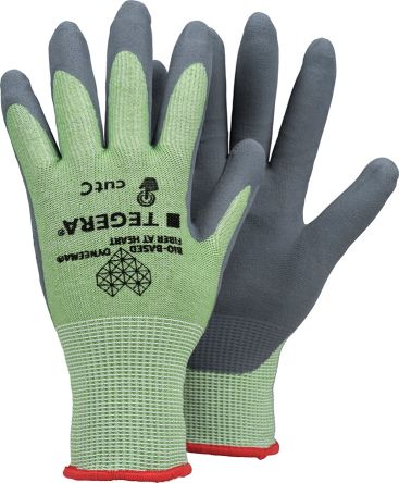 Tegera TEGERA Green, Grey Glass Fibre Thread, Recycled Polyester, Spandex Cut Resistant Work Gloves, Size 9, Nitrile [457-9]; 124-133
