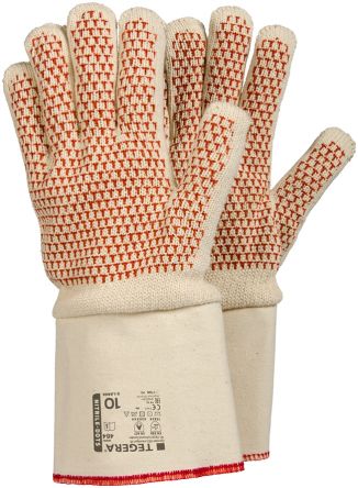 Tegera TEGERA Red, White Cotton Heat Resistant Work Gloves, Size 10, Nitrile Coating [484-10]; 124-164
