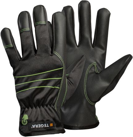 Tegera TEGERA Black, Green Synthetic Leather Dry Environment Work Gloves, Size 6 [520-6]; 124-246